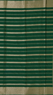 Dark Green Crepe Silk Saree with Small Gold Self Zari Border & Horizontal Stripes