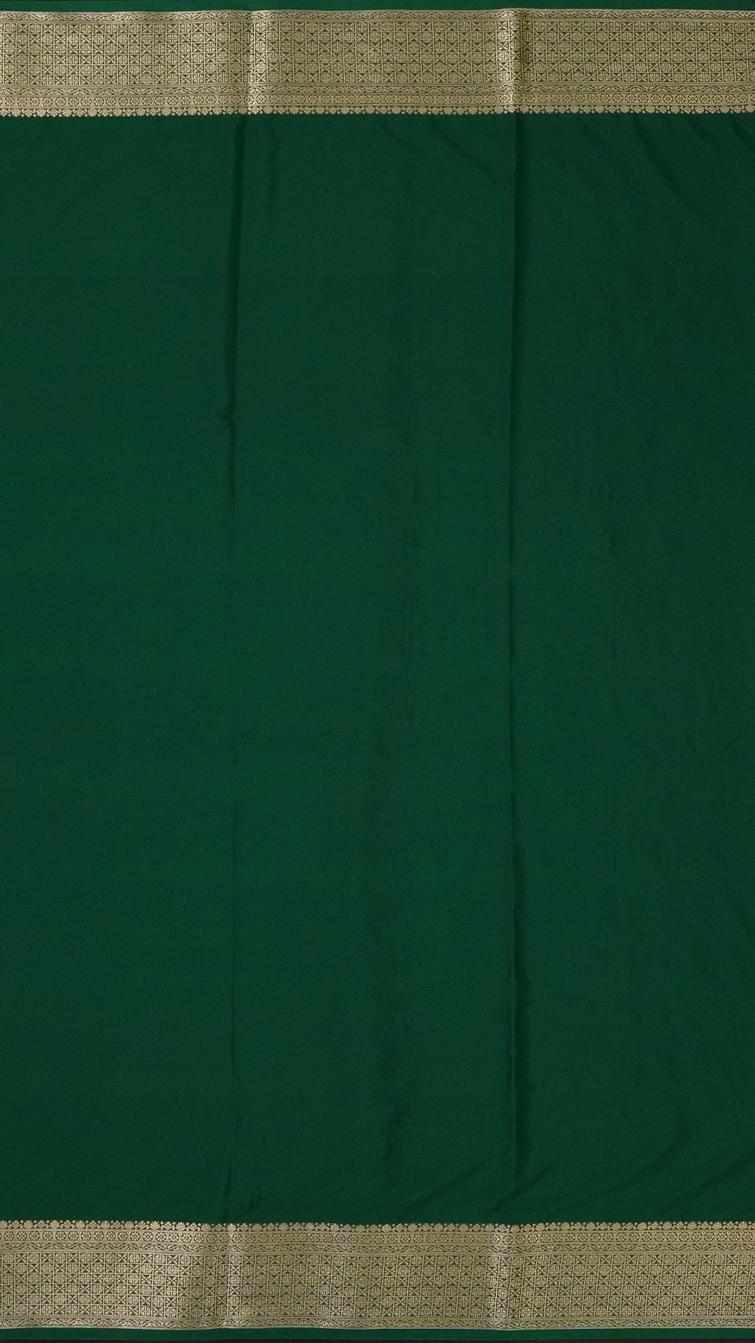 Dark Green Crepe Silk Saree with Small Gold Self Zari Border & Horizontal Stripes