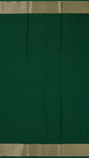 Dark Green Crepe Silk Saree with Small Gold Self Zari Border & Horizontal Stripes