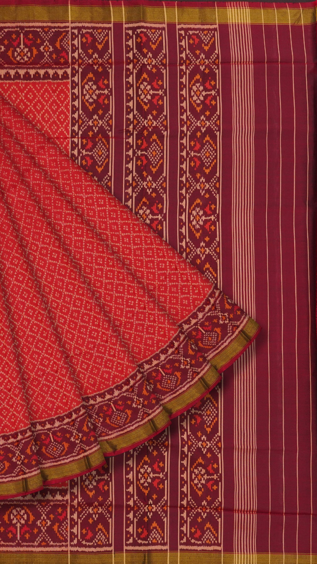Red Patola Silk Saree with Medium Maroon Contrast Zari Border