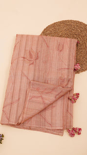 Peach Tusser Silk Saree with Seamless No-Border Finish