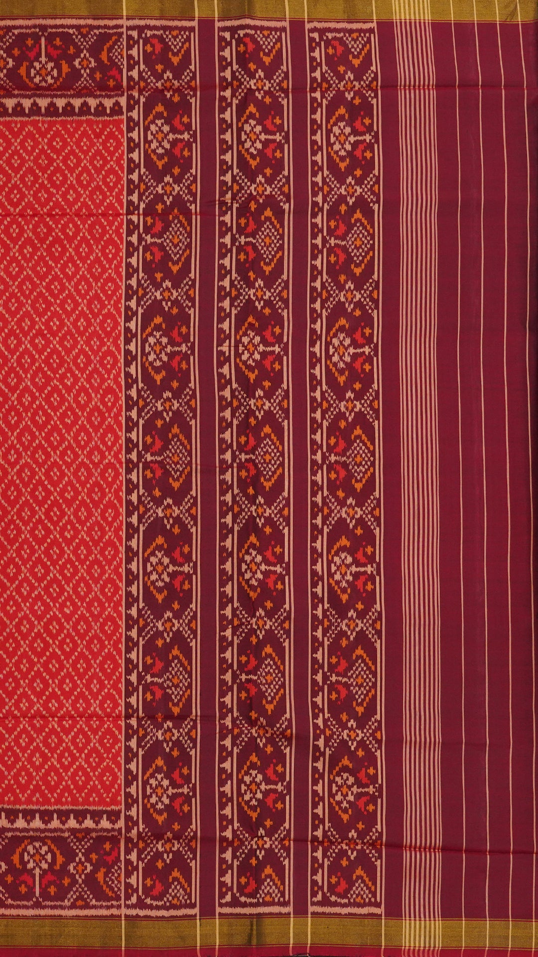Red Patola Silk Saree with Medium Maroon Contrast Zari Border