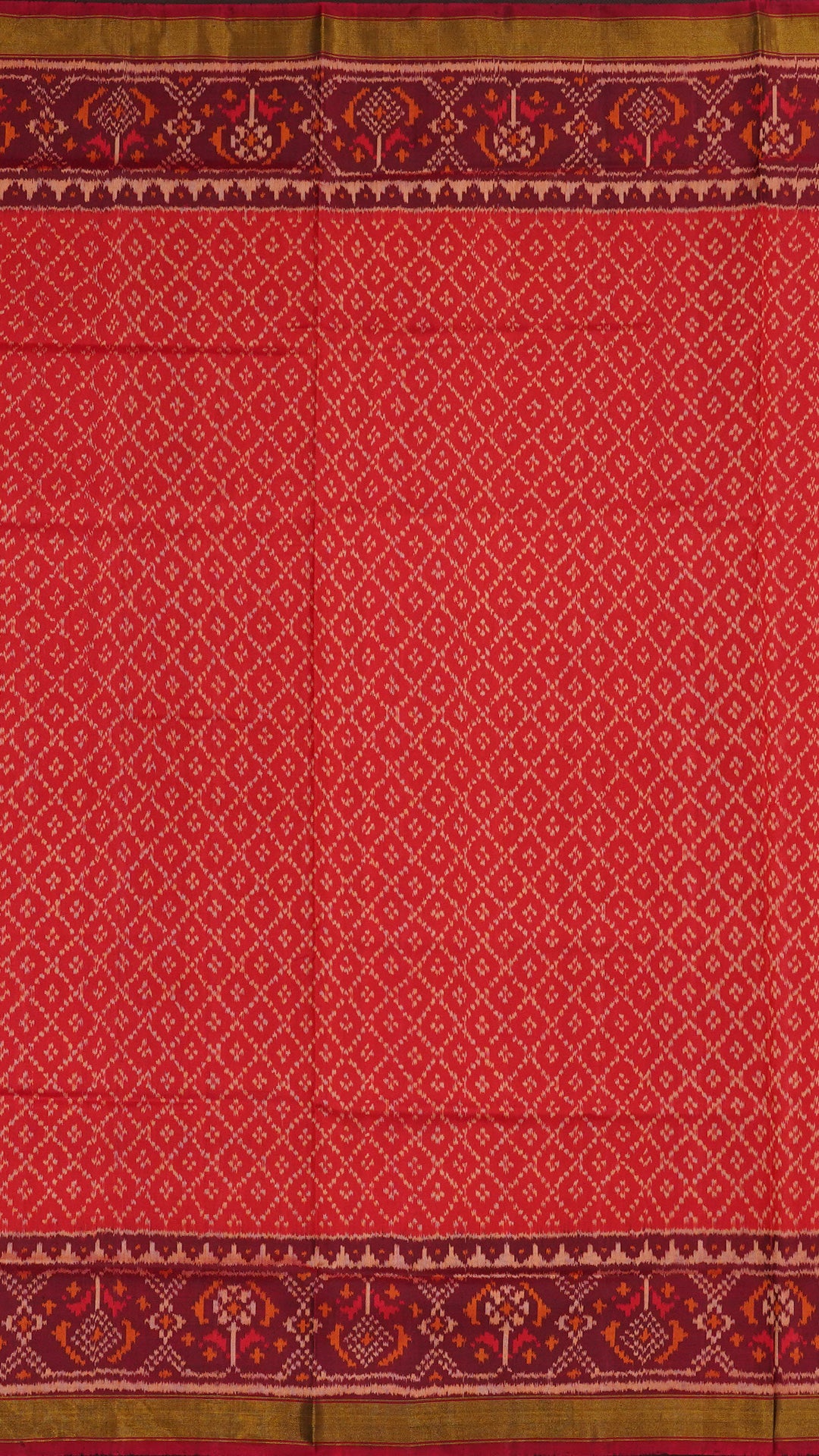 Red Patola Silk Saree with Medium Maroon Contrast Zari Border
