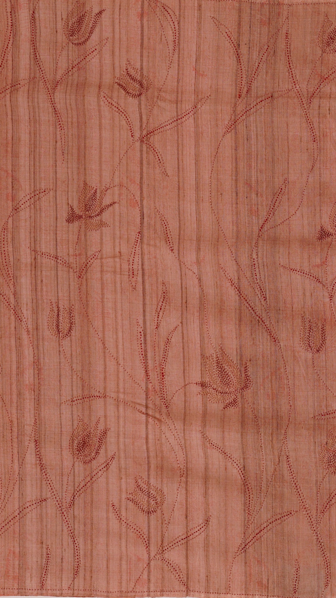 Peach Tusser Silk Saree with Seamless No-Border Finish