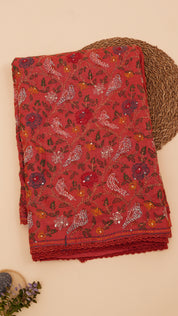 Brick Red Tusser Silk Saree with Lace Border for Daily Charm