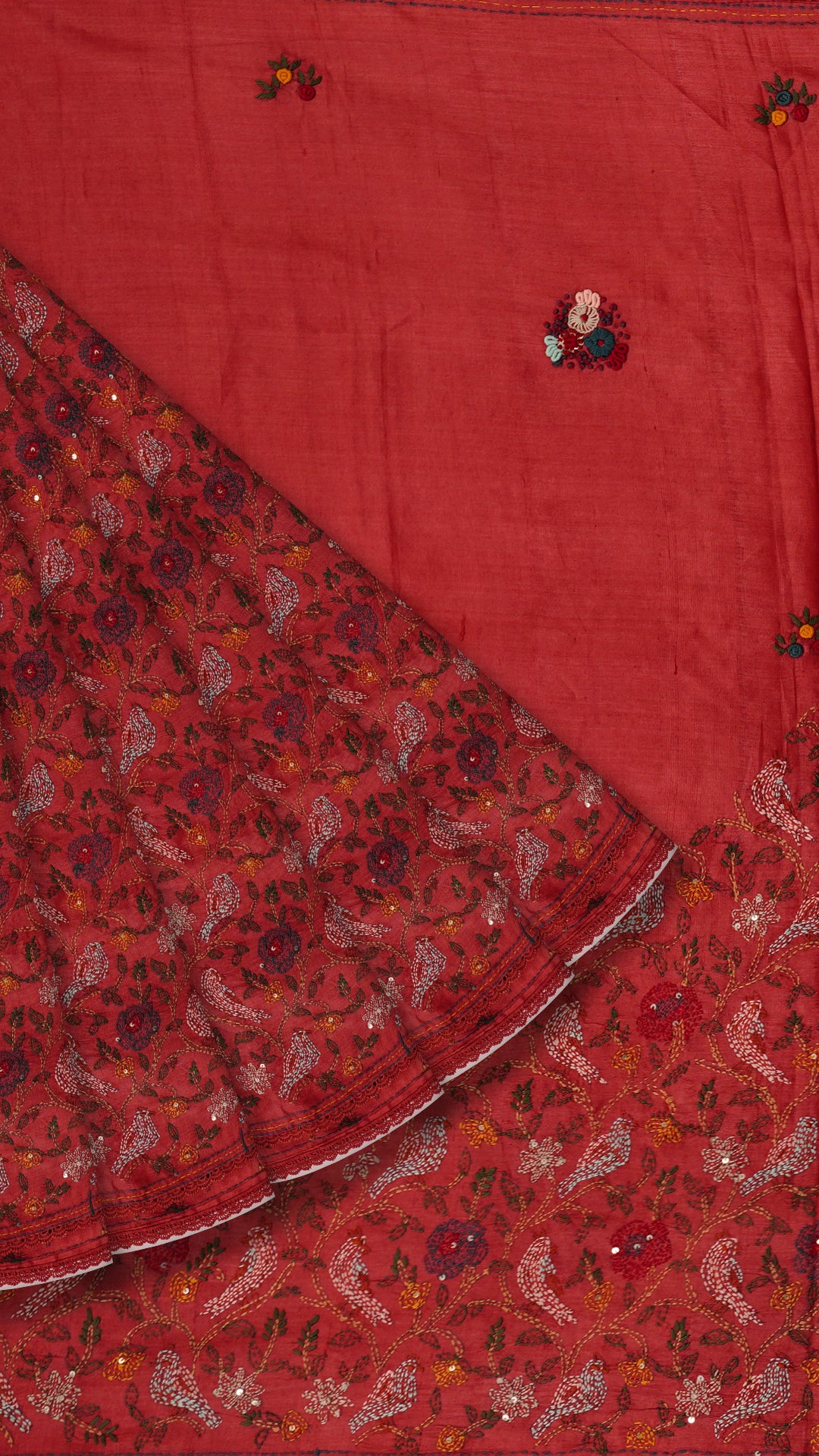 Brick Red Tusser Silk Saree with Lace Border for Daily Charm