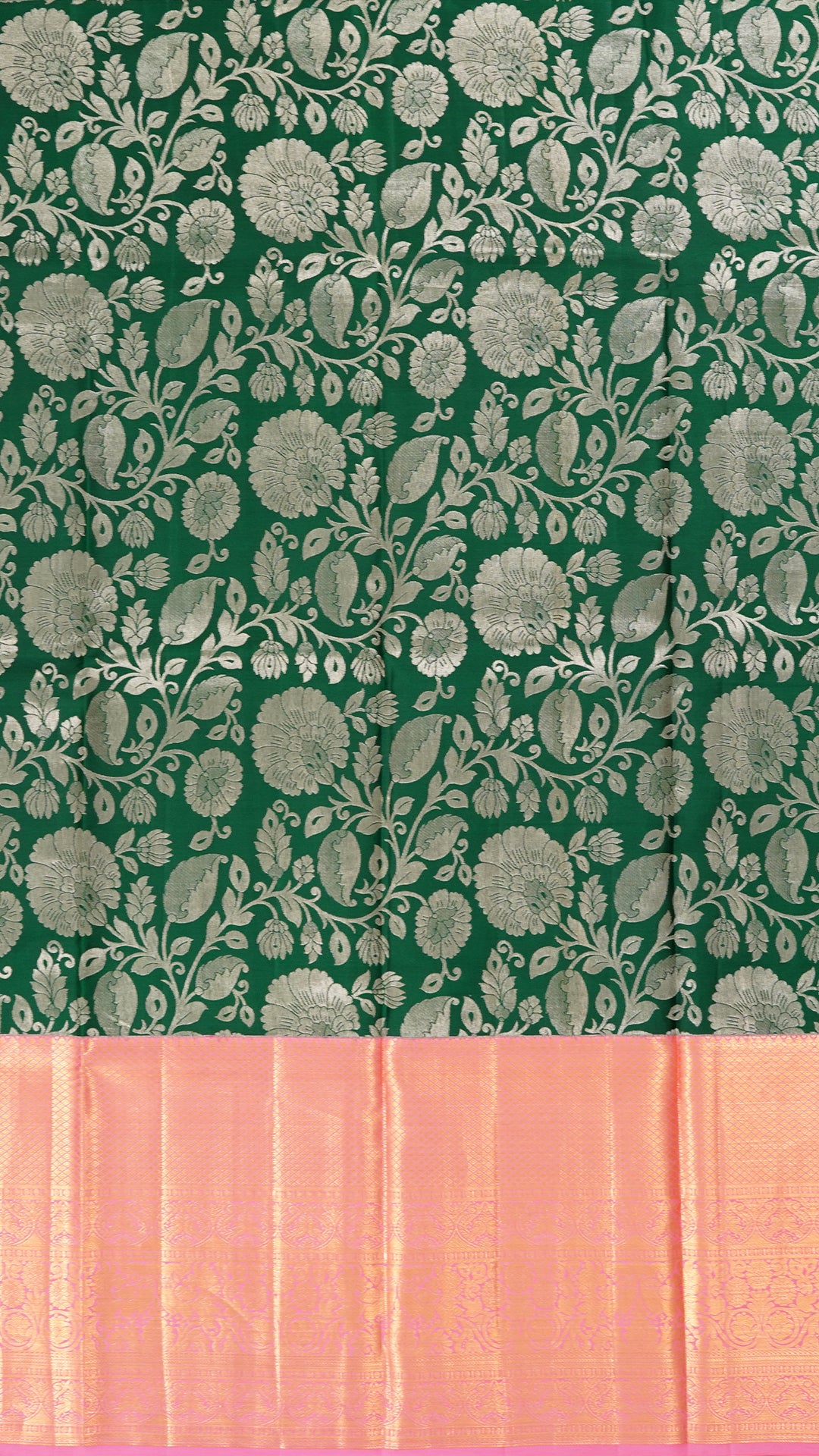 Bottle Green Silk Pavada with Pink Designer Contrast Border