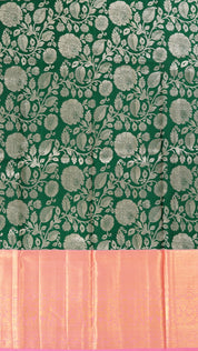 Bottle Green Silk Pavada with Pink Designer Contrast Border