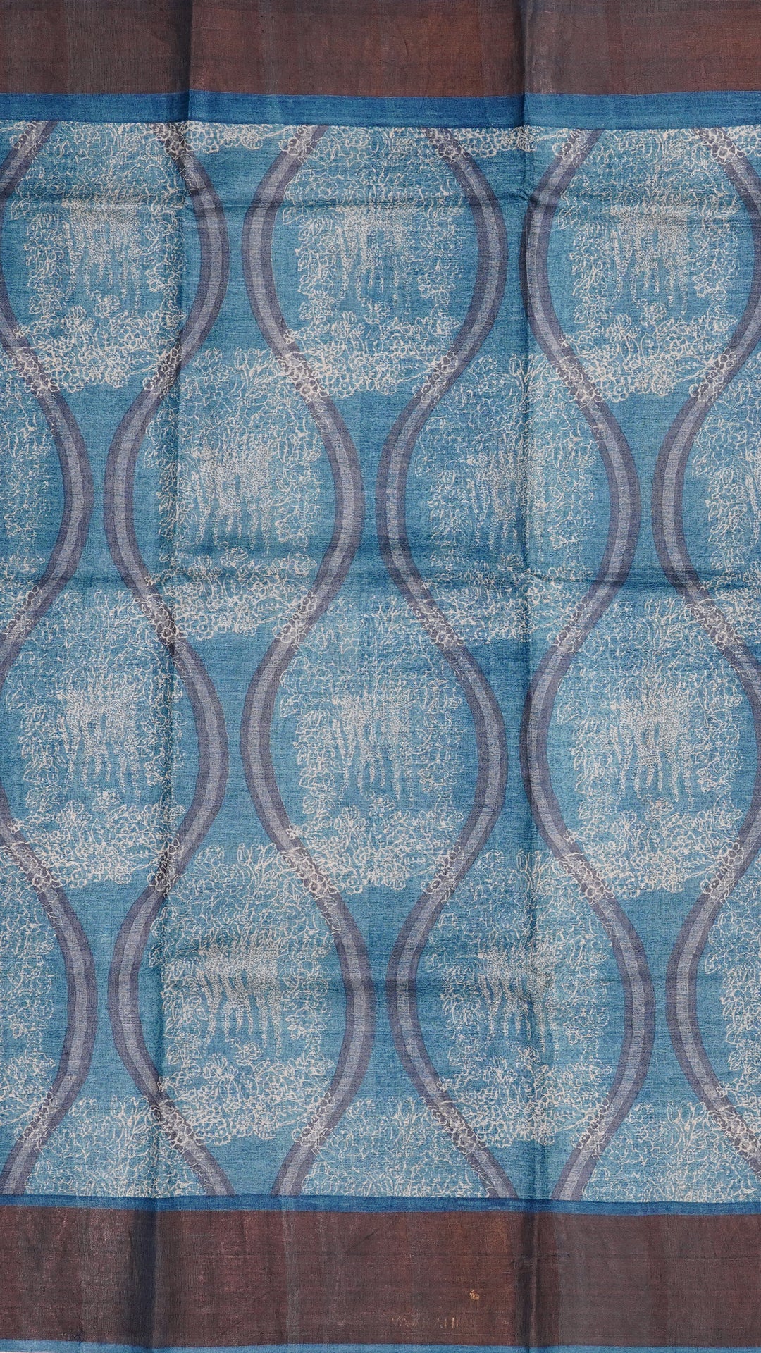 Sea Blue Tusser Silk Saree with Copper Kadi Self Border