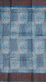 Sea Blue Tusser Silk Saree with Copper Kadi Self Border