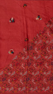 Brick Red Tusser Silk Saree with Lace Border for Daily Charm