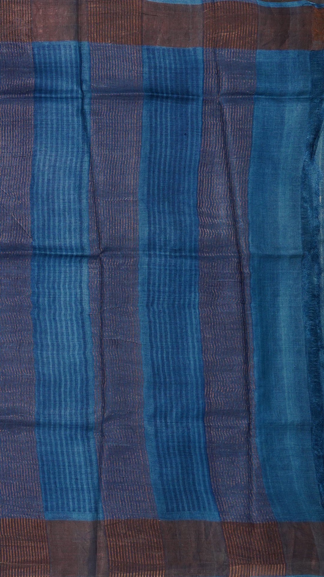 Sea Blue Tusser Silk Saree with Copper Kadi Self Border
