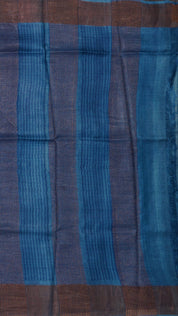 Sea Blue Tusser Silk Saree with Copper Kadi Self Border