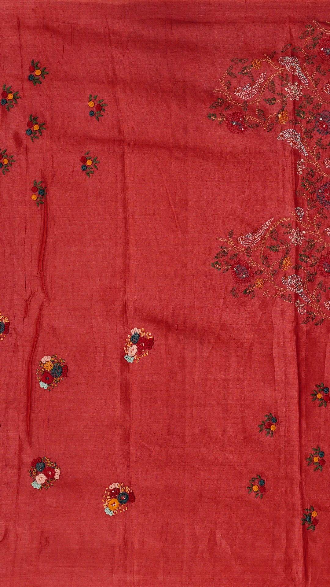 Brick Red Tusser Silk Saree with Lace Border for Daily Charm