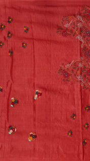 Brick Red Tusser Silk Saree with Lace Border for Daily Charm