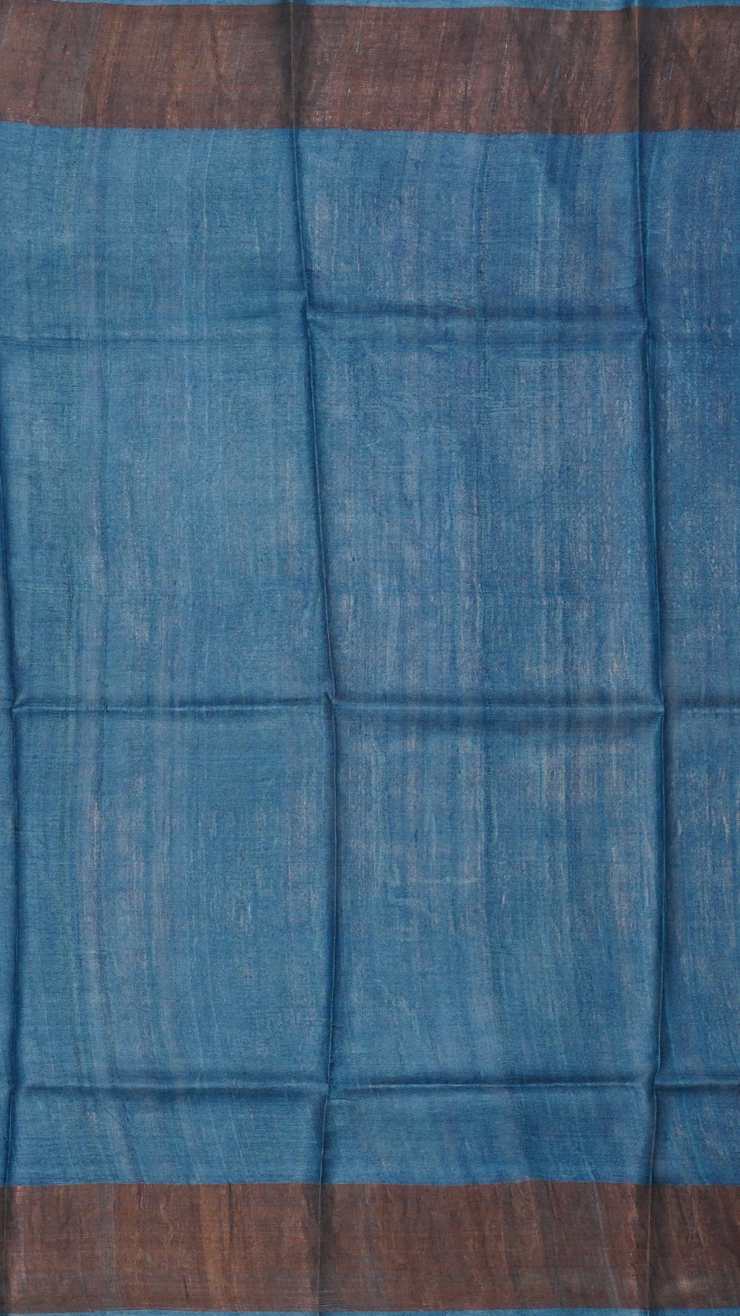 Sea Blue Tusser Silk Saree with Copper Kadi Self Border