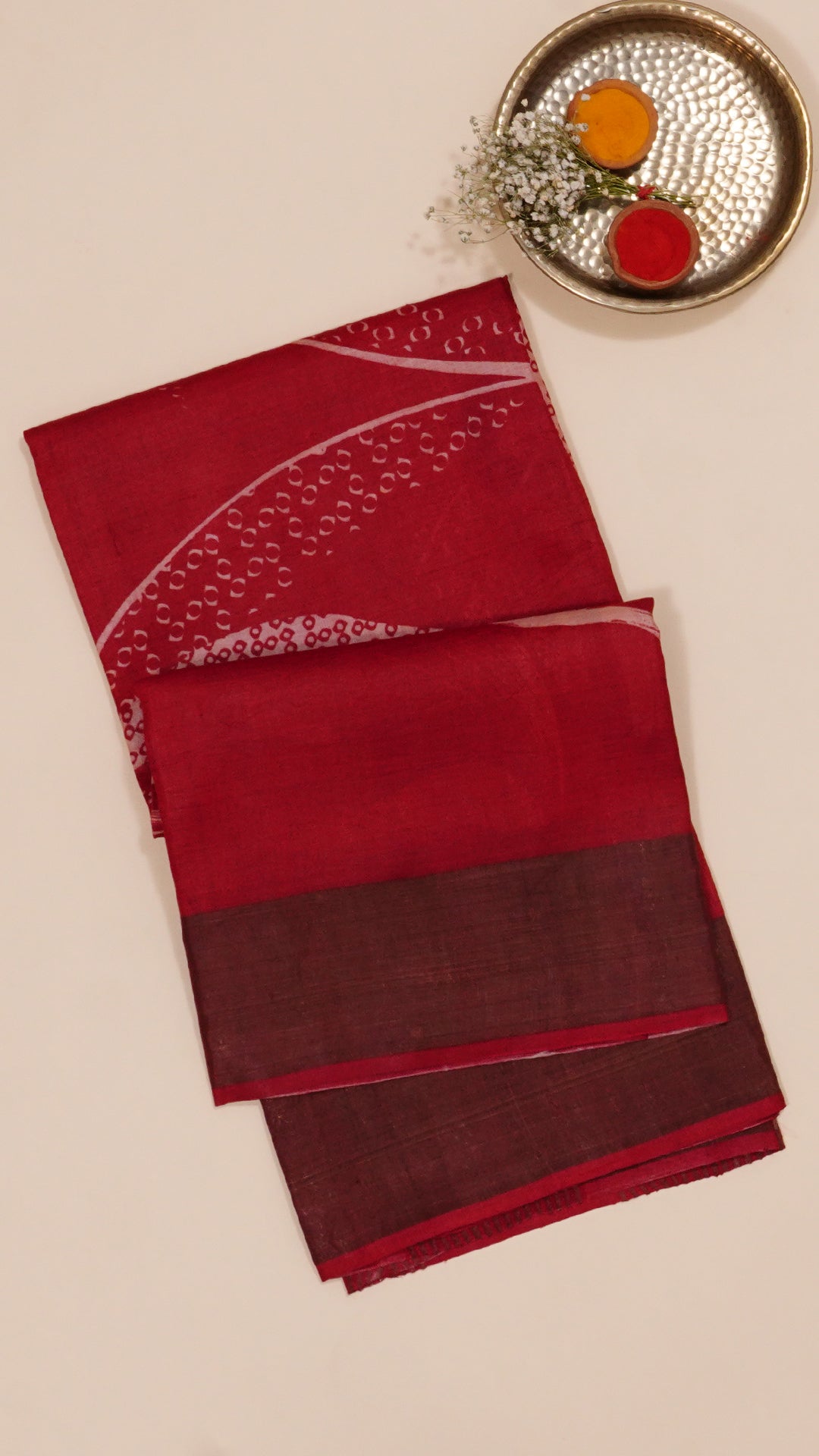 Red Tusser Silk Saree with Copper Kadi Self Border