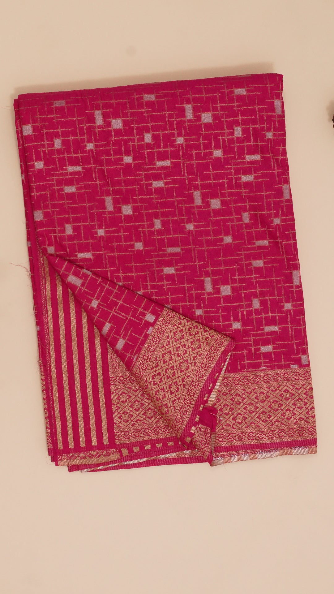 Dark Pink Georgette Silk Saree with Medium Gold Self Zari Border