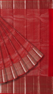 Kanchi Pattu Saree in Red with Silver Zari Self Border