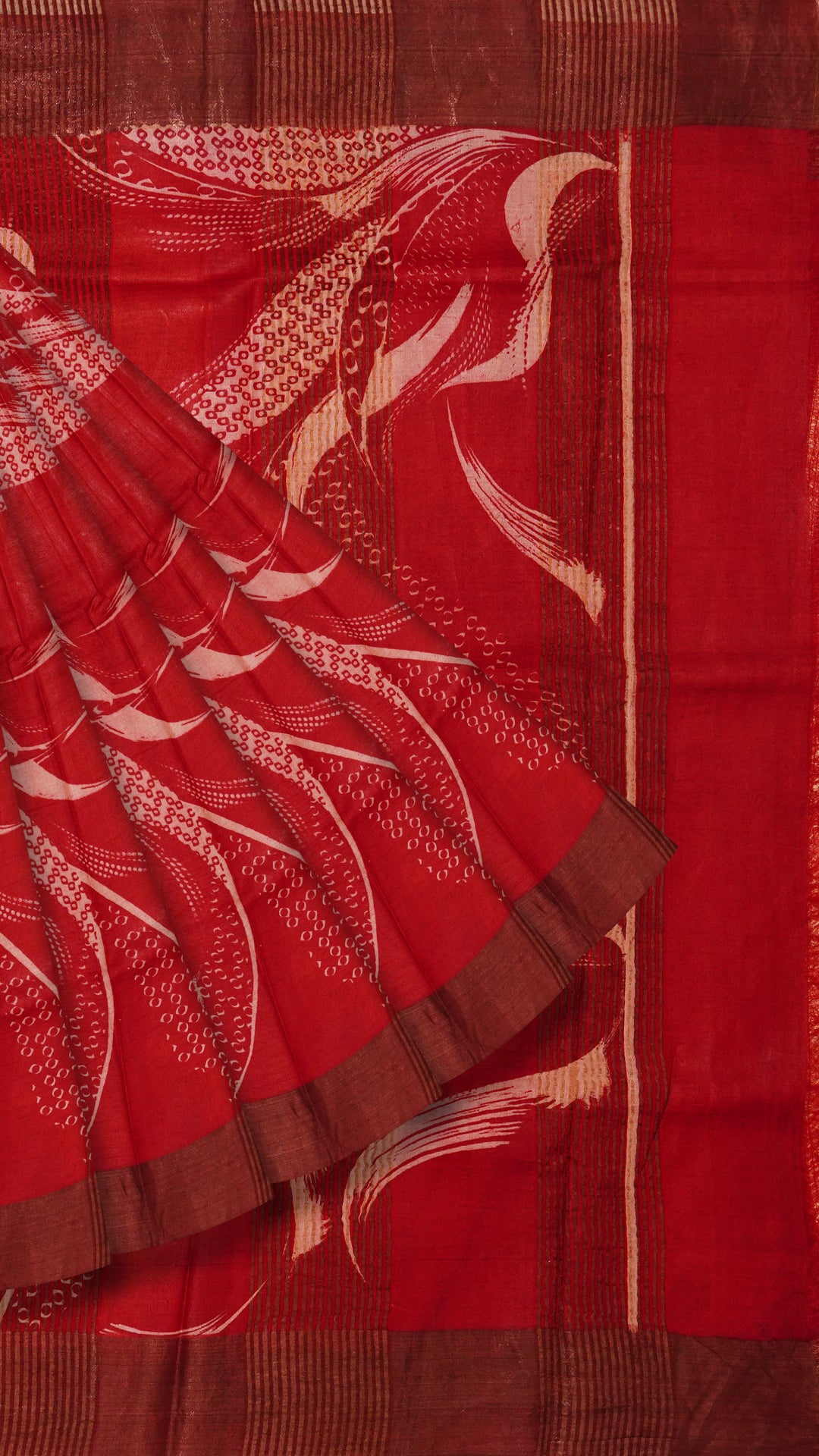 Red Tusser Silk Saree with Copper Kadi Self Border