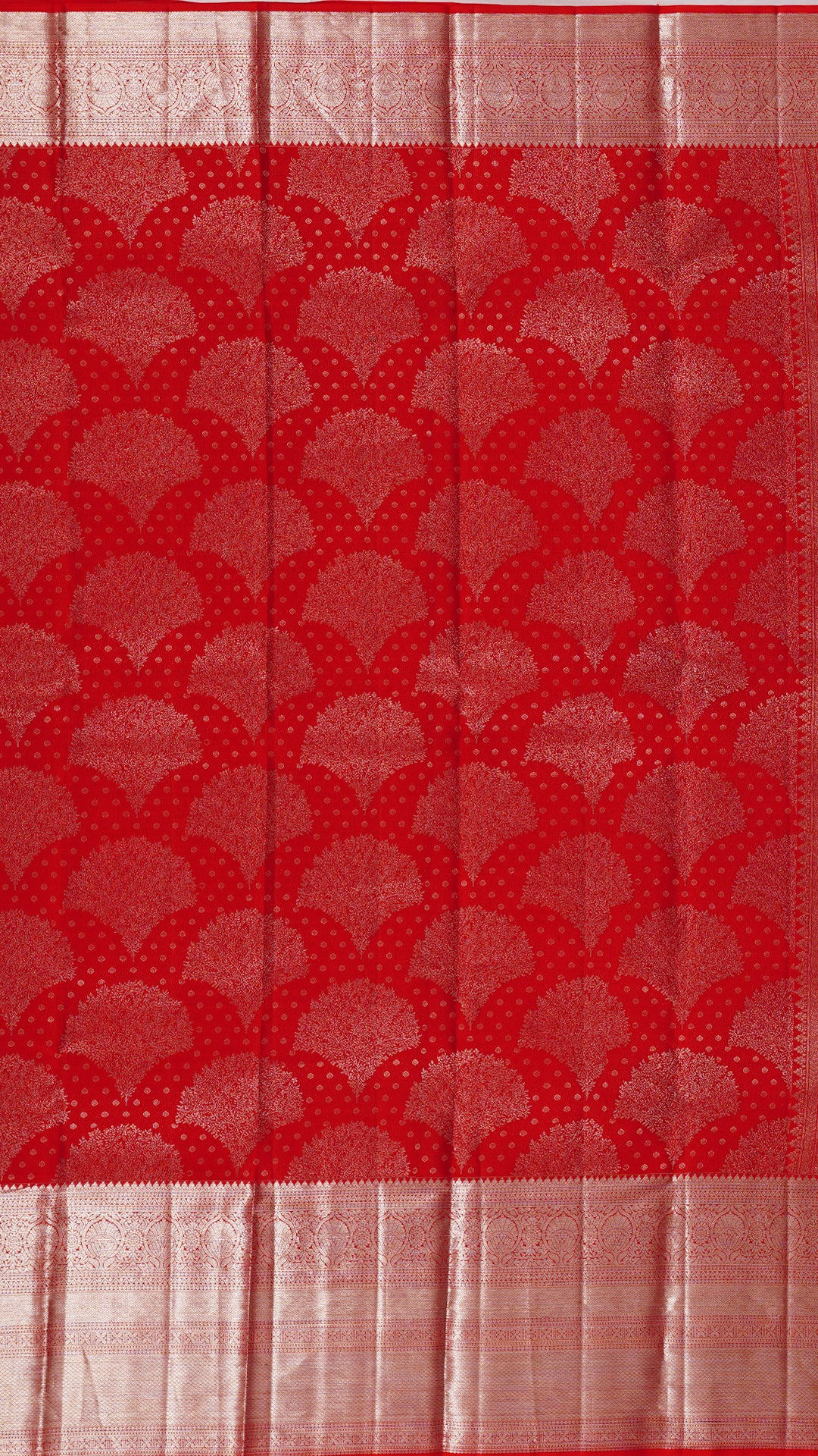 Kanchi Pattu Saree in Red with Silver Zari Self Border