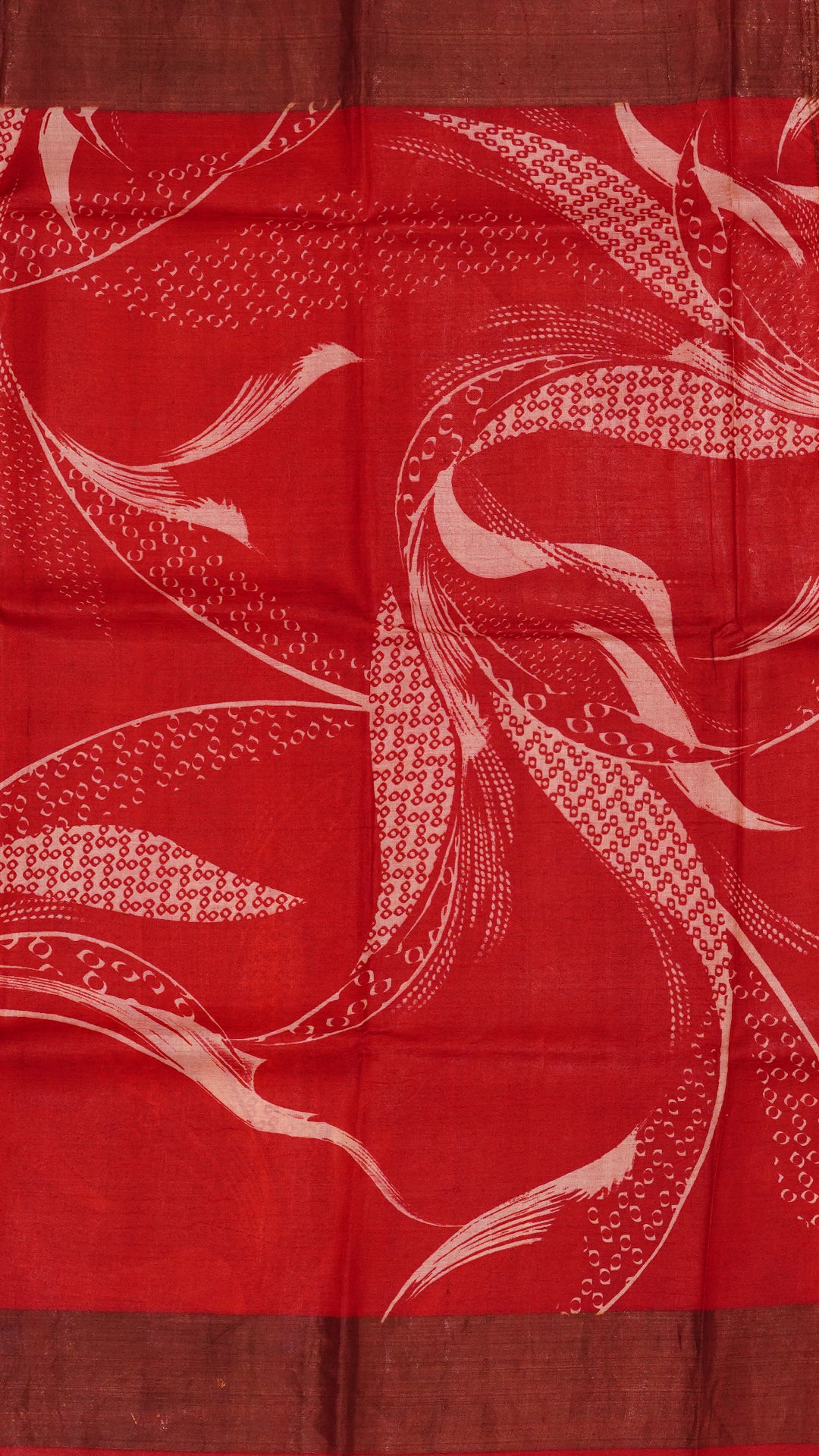 Red Tusser Silk Saree with Copper Kadi Self Border