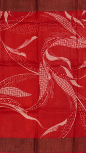 Red Tusser Silk Saree with Copper Kadi Self Border