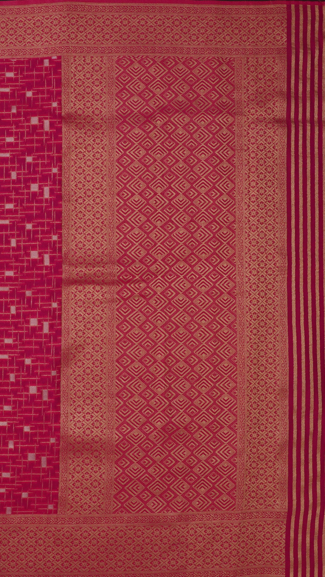 Dark Pink Georgette Silk Saree with Medium Gold Self Zari Border
