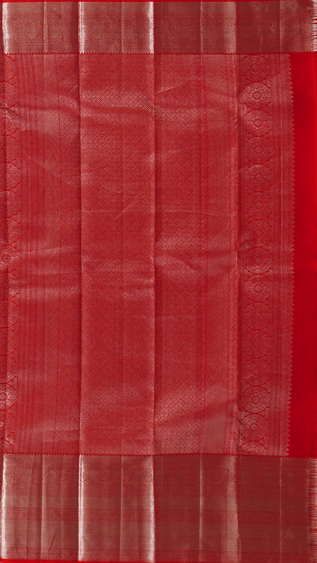 Kanchi Pattu Saree in Red with Silver Zari Self Border