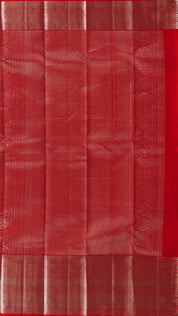 Kanchi Pattu Saree in Red with Silver Zari Self Border