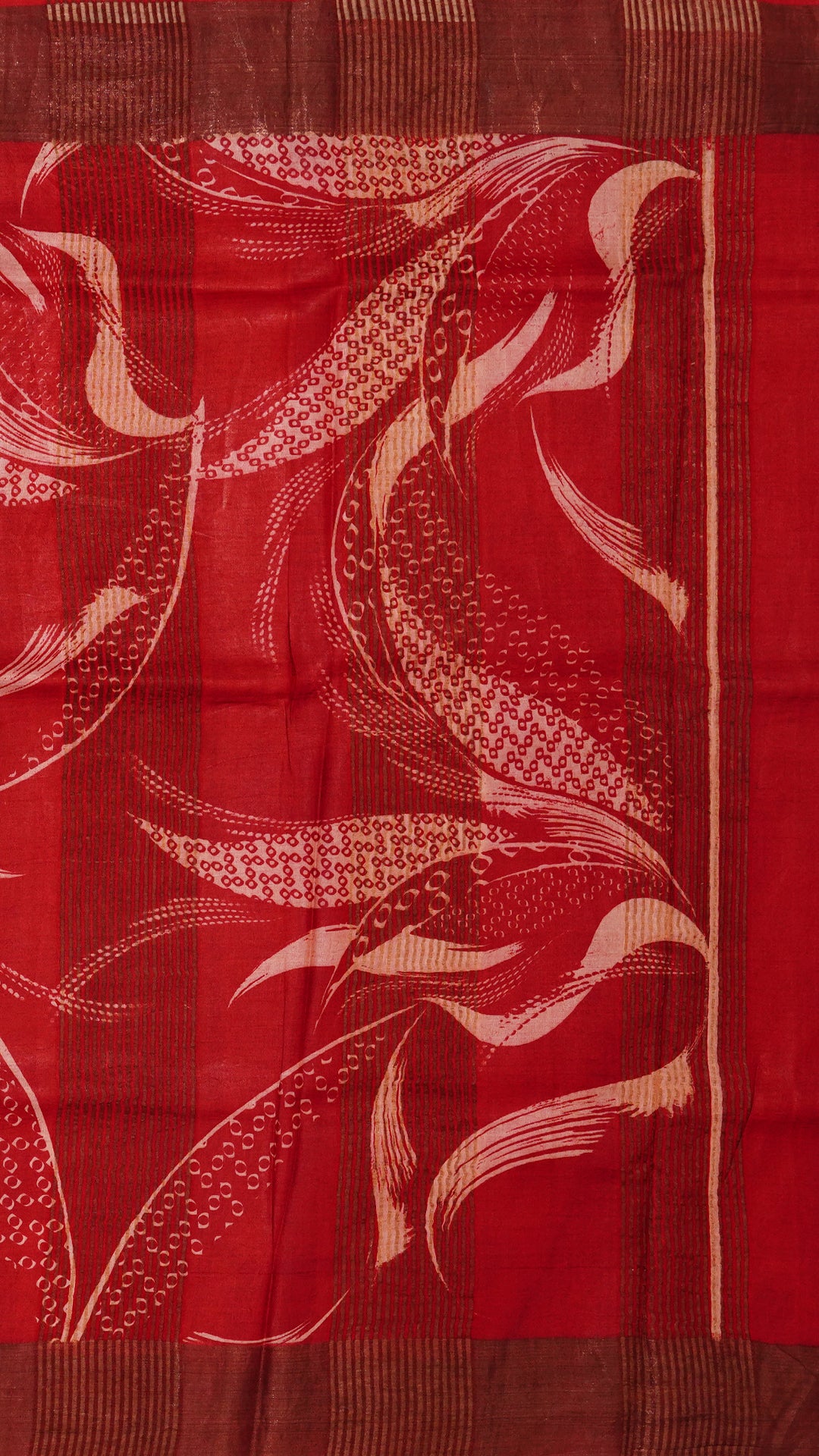 Red Tusser Silk Saree with Copper Kadi Self Border