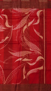 Red Tusser Silk Saree with Copper Kadi Self Border