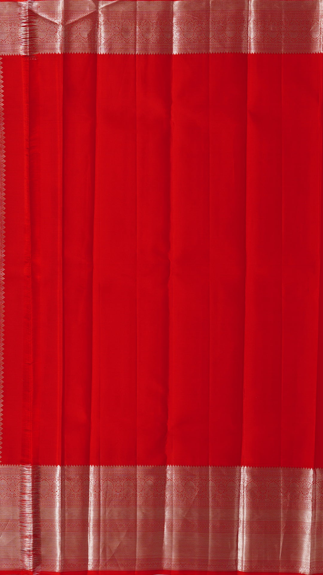 Kanchi Pattu Saree in Red with Silver Zari Self Border