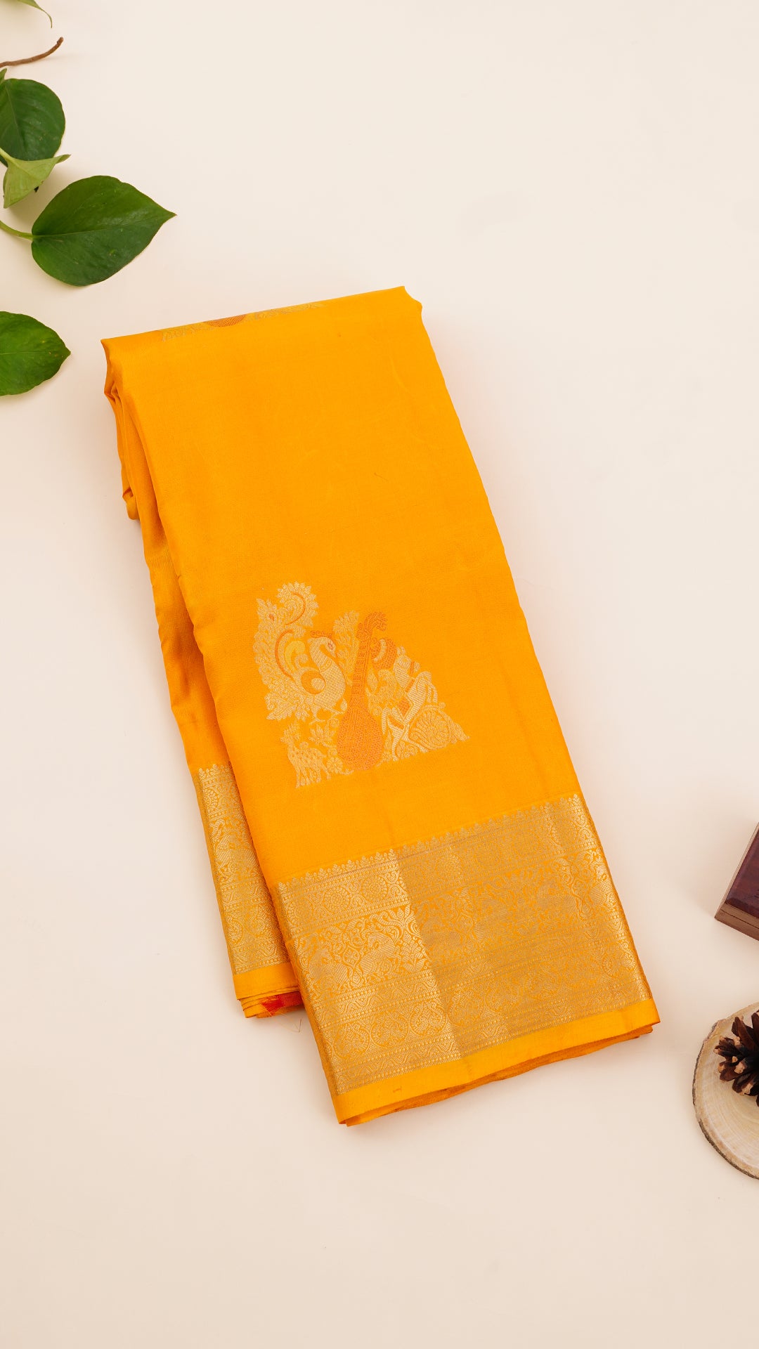 Mango Yellow Kanchipuram Butta Saree with Self Zari Border & Butta Blouse