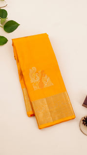 Mango Yellow Kanchipuram Butta Saree with Self Zari Border & Butta Blouse