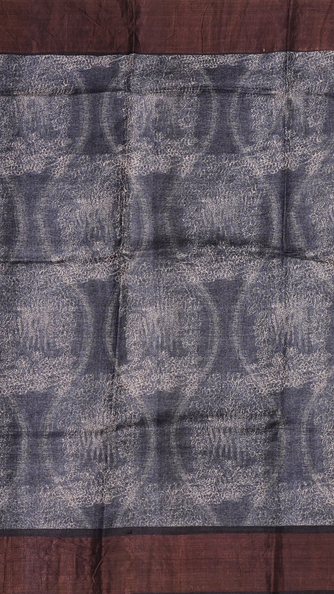 Midnight Blue Tusser Silk Saree with Copper Kadi Self Border