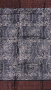 Midnight Blue Tusser Silk Saree with Copper Kadi Self Border