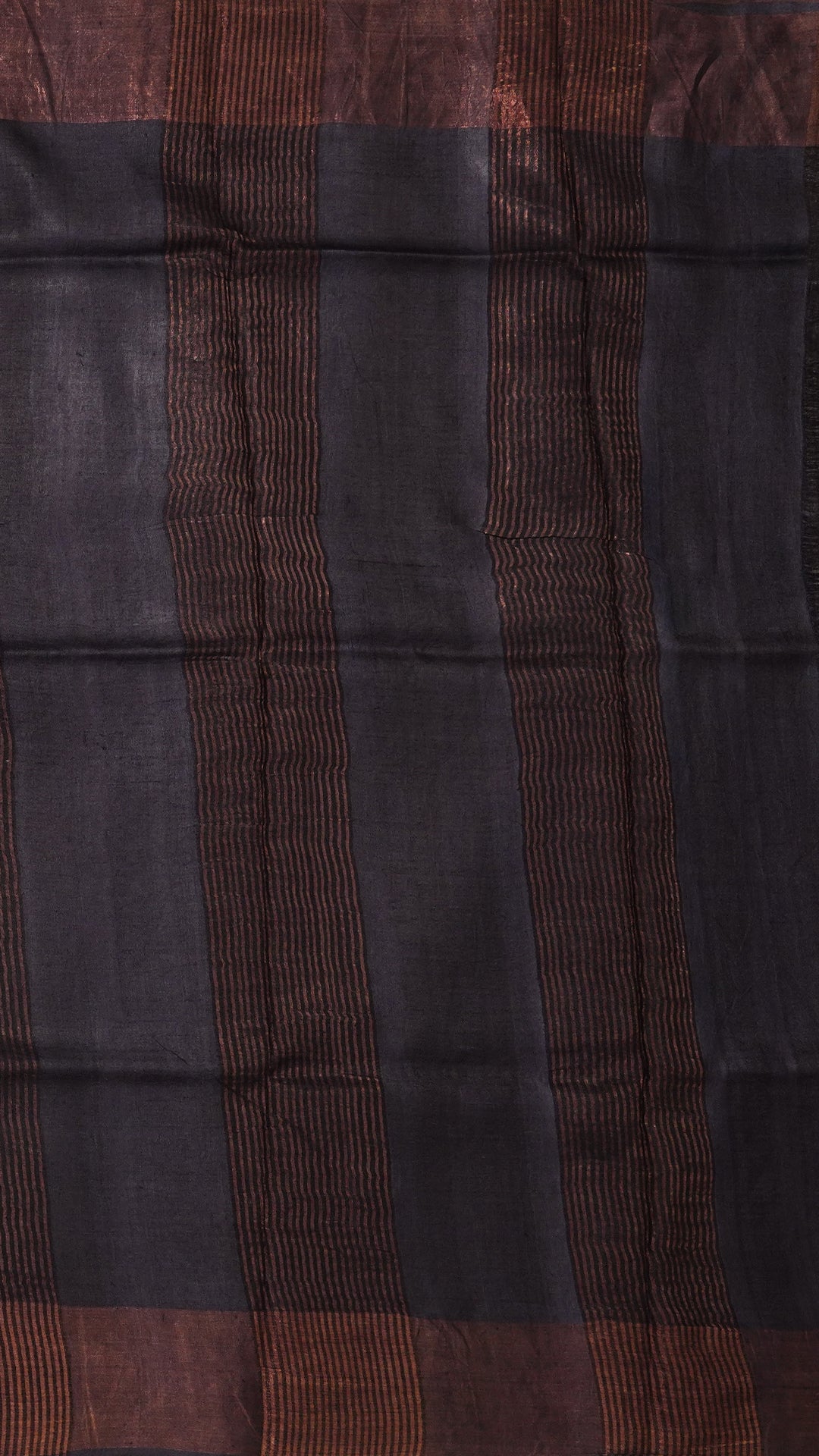 Midnight Blue Tusser Silk Saree with Copper Kadi Self Border