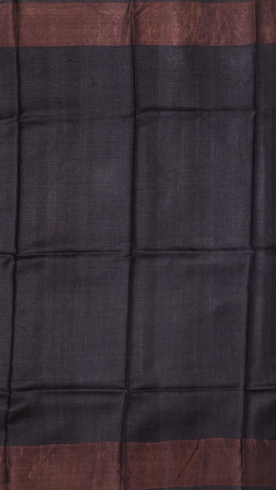 Midnight Blue Tusser Silk Saree with Copper Kadi Self Border