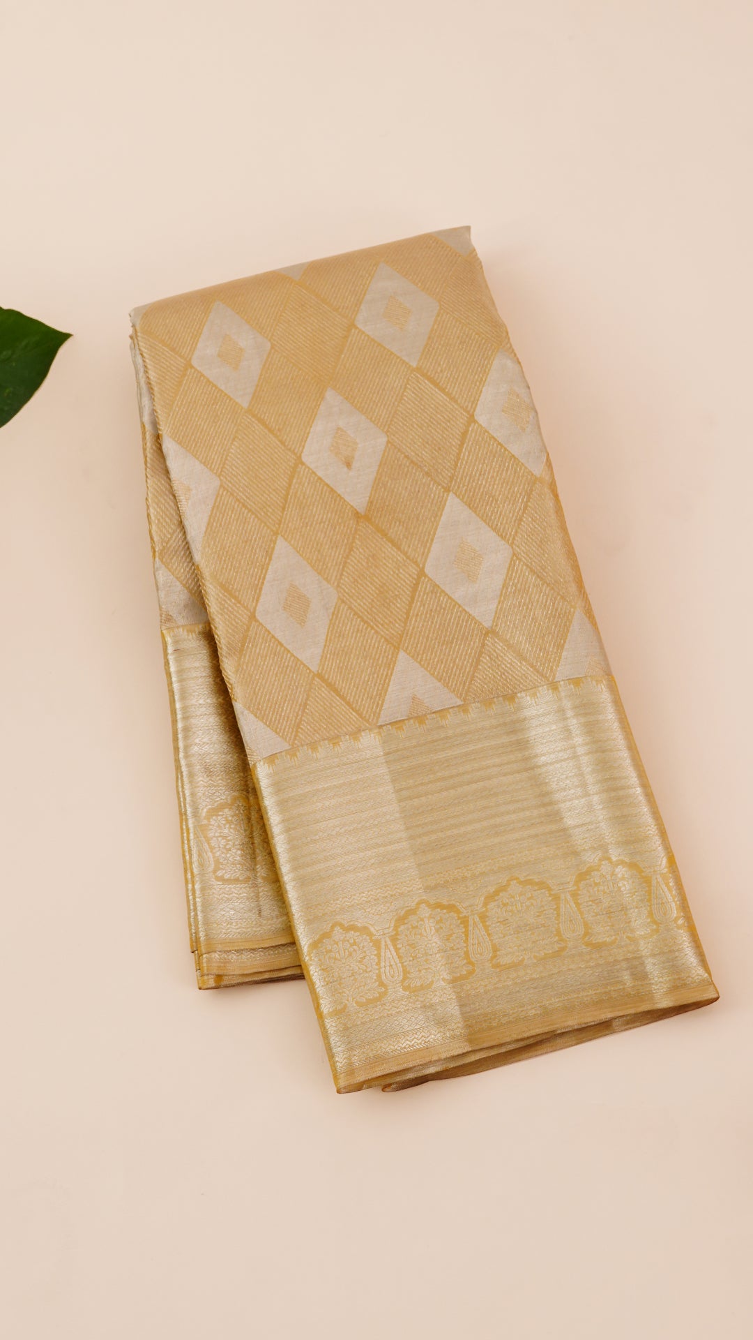 Kanchipuram Silk Saree in Beige with Silver Zari & Tissue Border