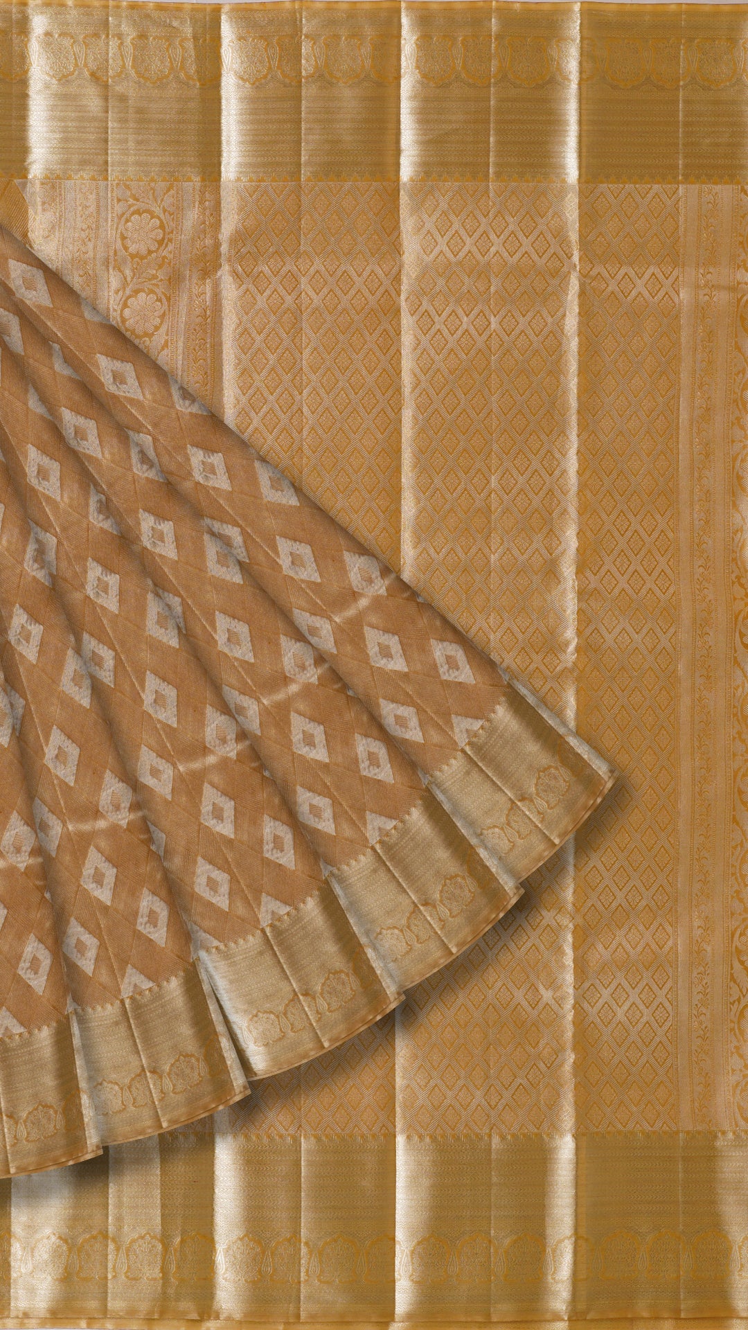 Kanchipuram Silk Saree in Beige with Silver Zari & Tissue Border