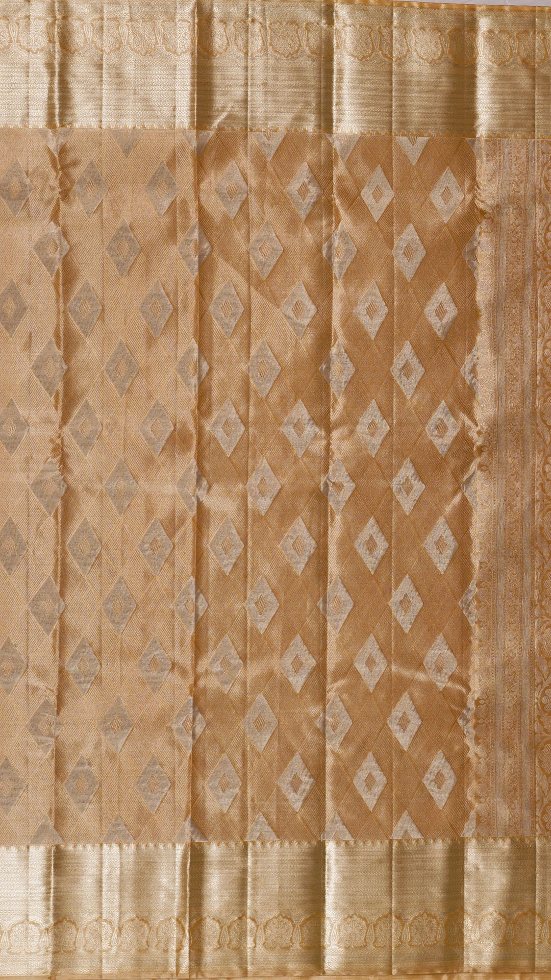 Kanchipuram Silk Saree in Beige with Silver Zari & Tissue Border