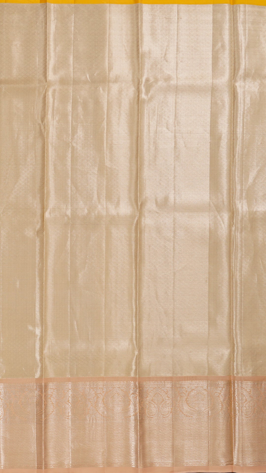 Golden Silk Pattu Pavada with Multi-Bird Motifs and Beige Border