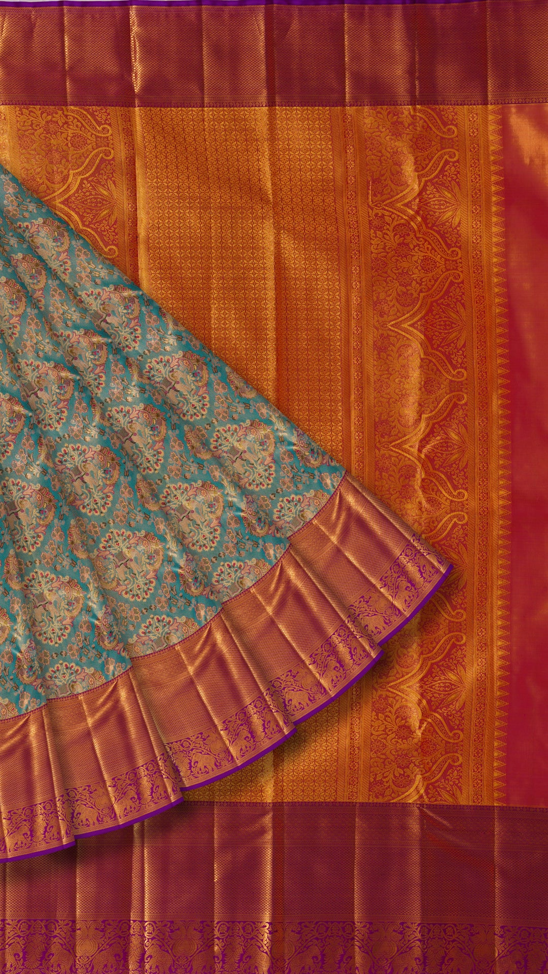 Kanchi Pattu Saree in Sea Blue with Tissue Zari Border