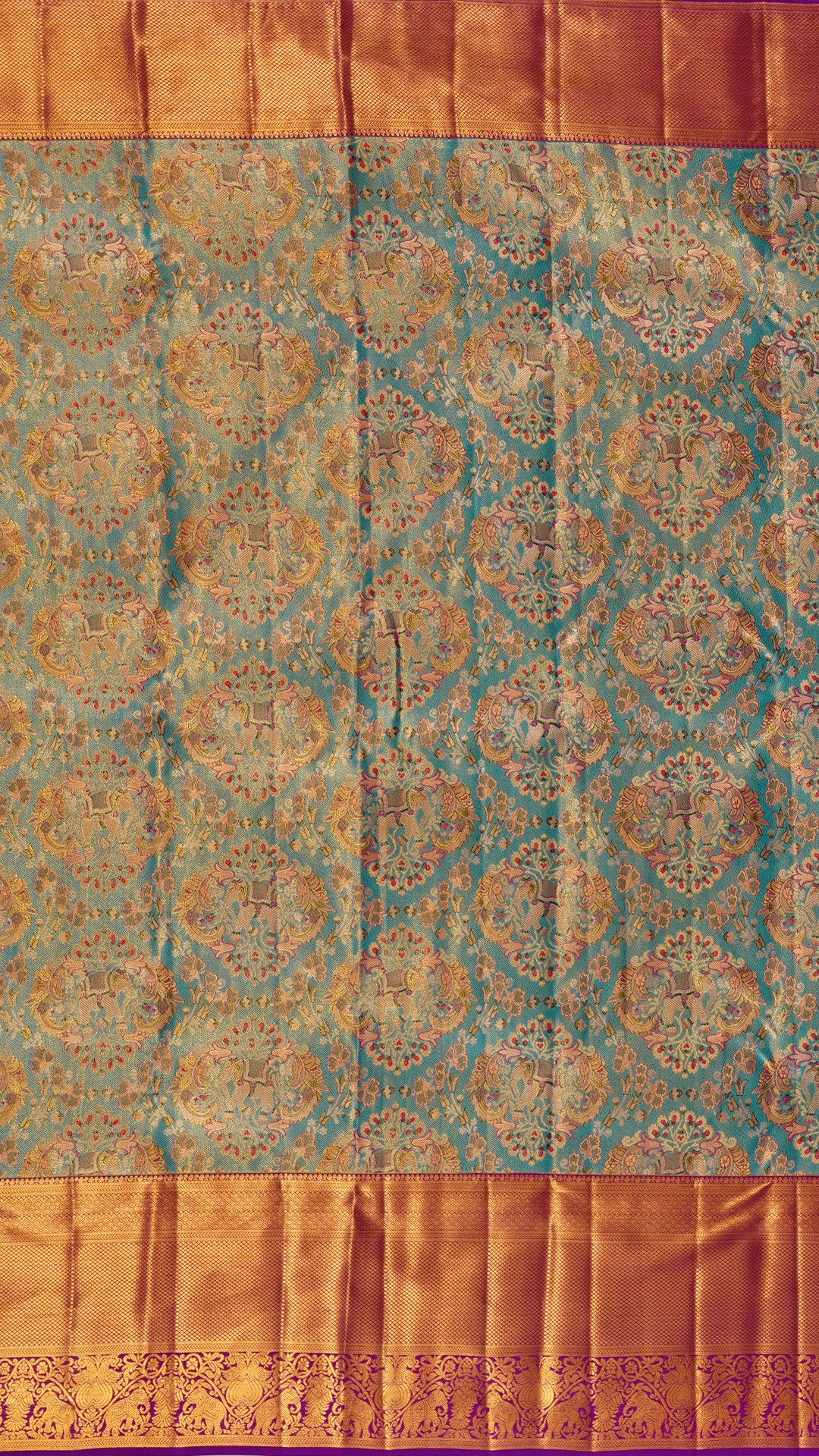 Kanchi Pattu Saree in Sea Blue with Tissue Zari Border