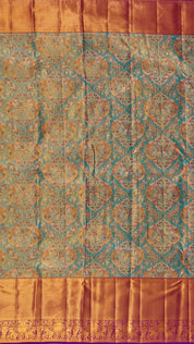 Kanchi Pattu Saree in Sea Blue with Tissue Zari Border