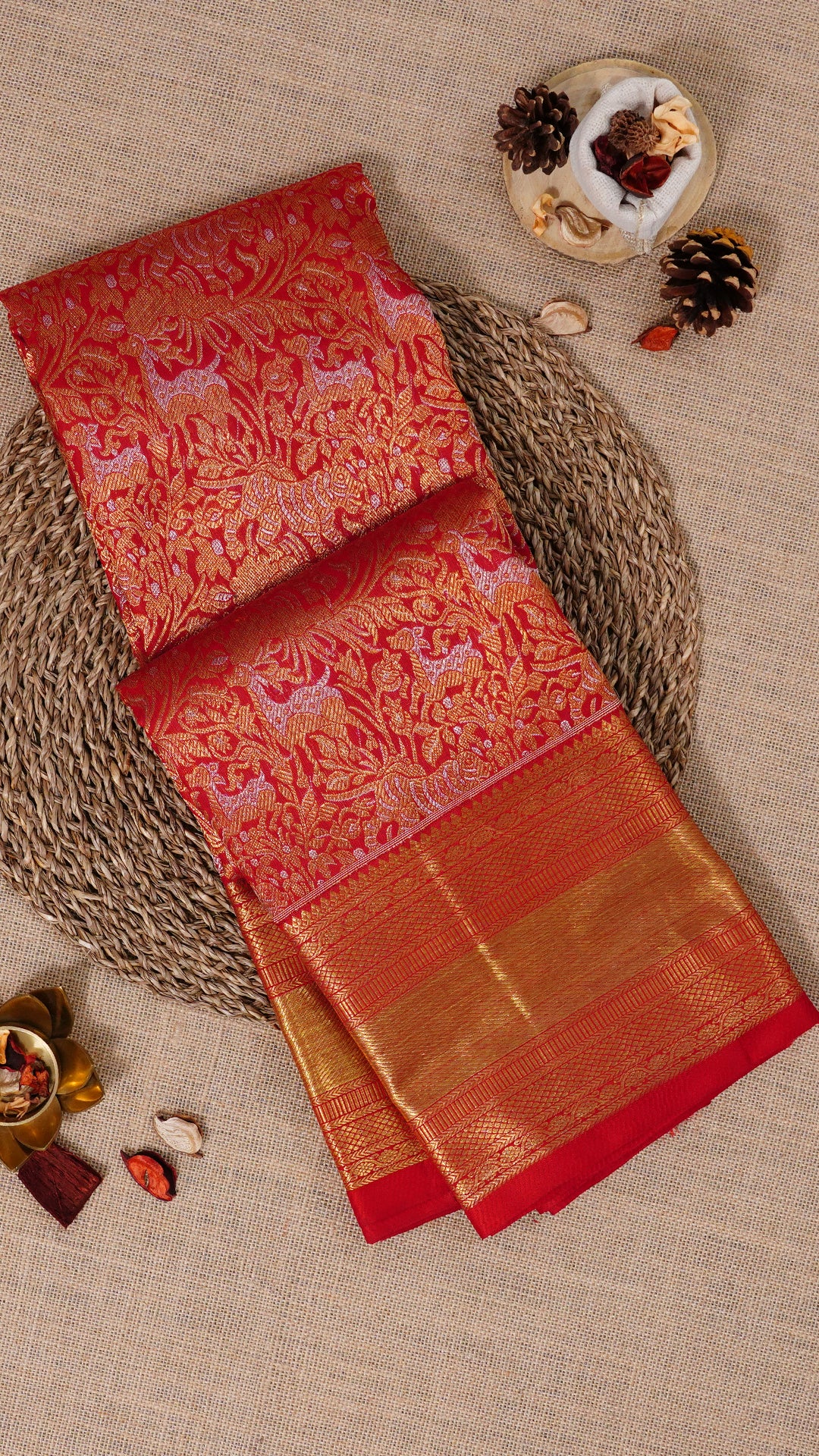 Classic Red Kanchipuram Silk Saree with Gold Zari Finish