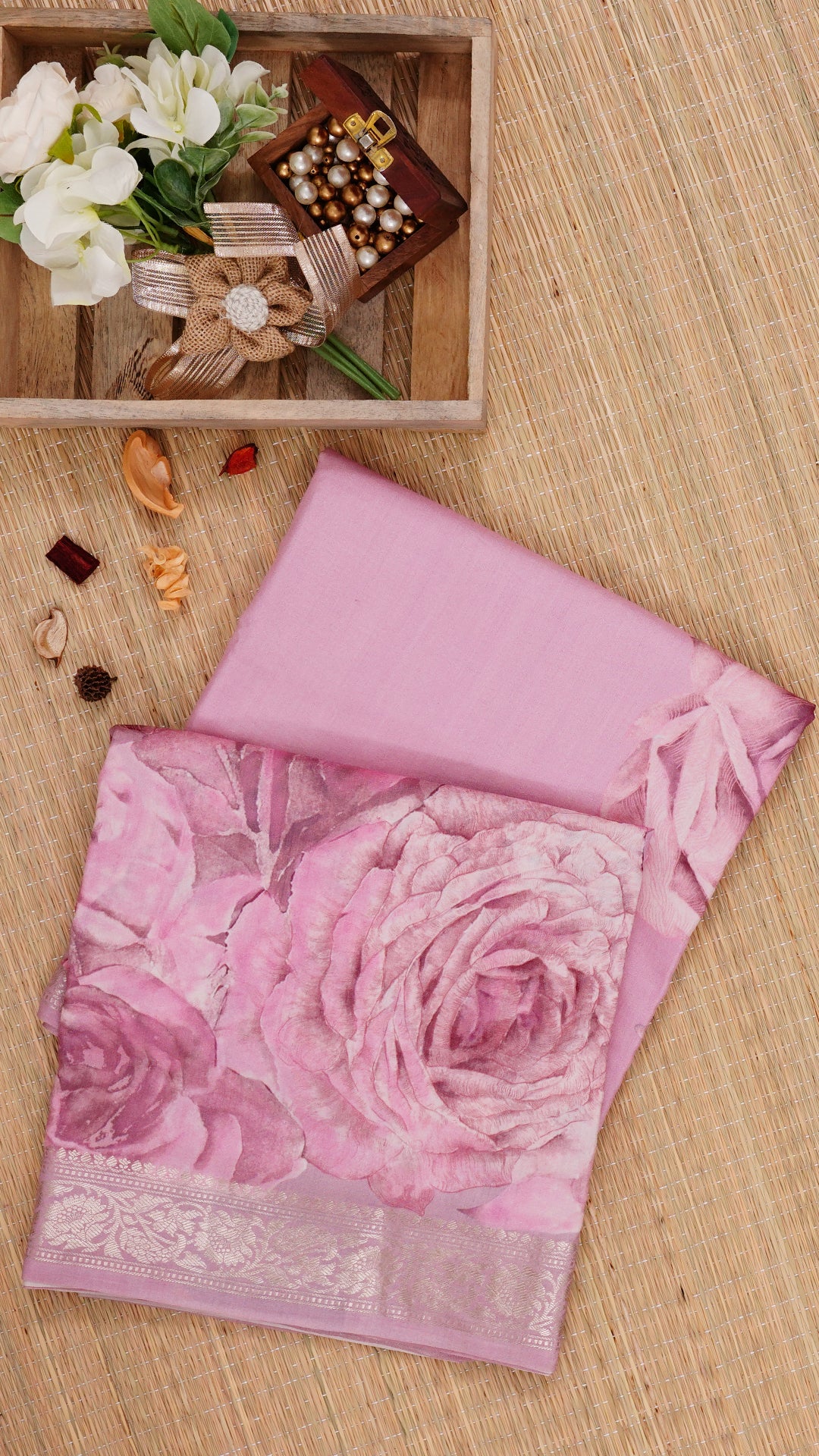 Light Baby Pink Chiniya Saree with Zari Work