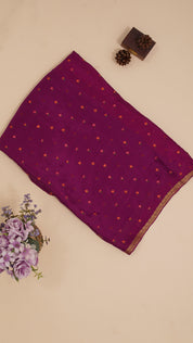 Burgundy Georgette Silk Saree with Small Gold Self Zari Border & Allover Buttas