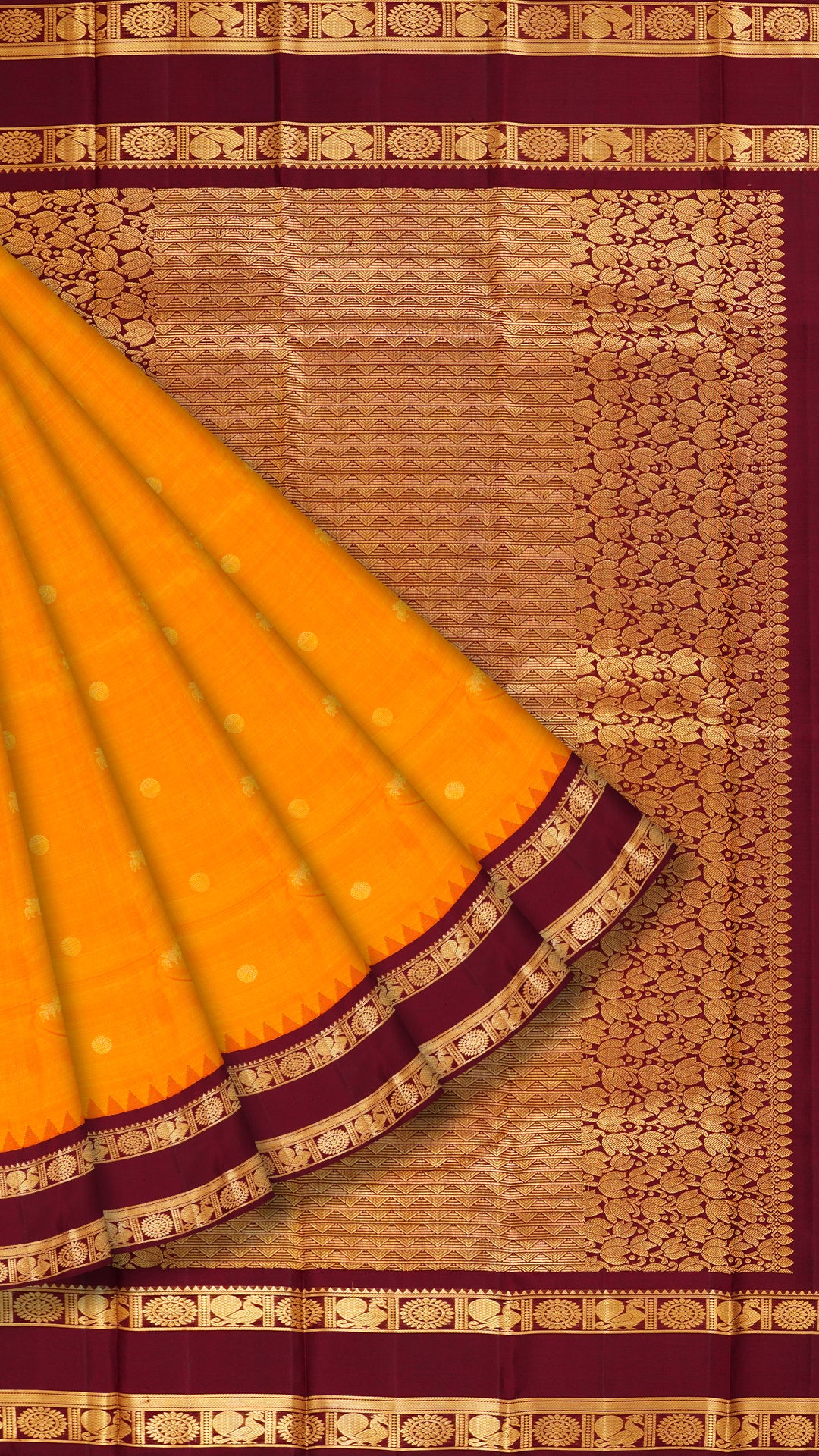 Orange Kanchipuram Saree with Maroon Contrast